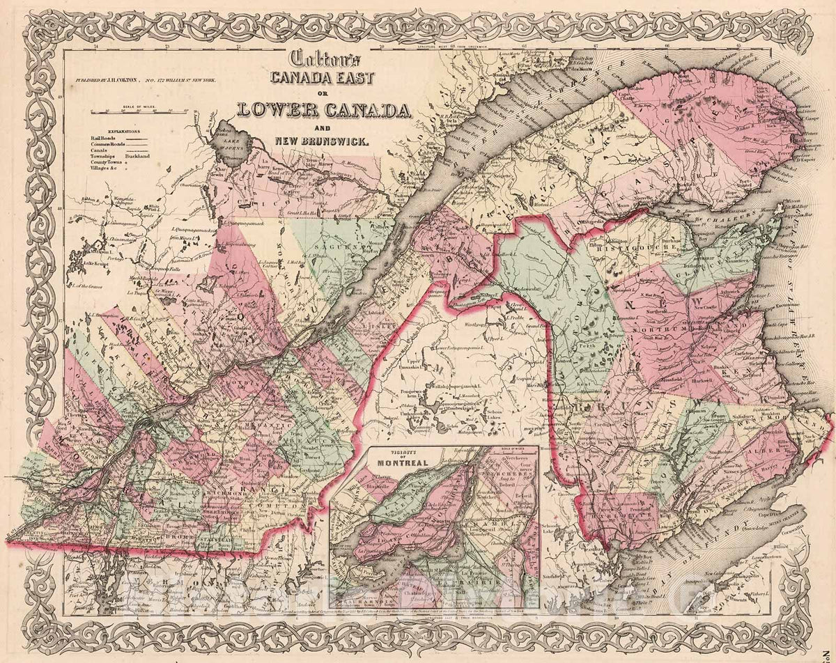 Historic Map : Colton's Canada East and New Brunswick., 1861, Vintage Wall Decor