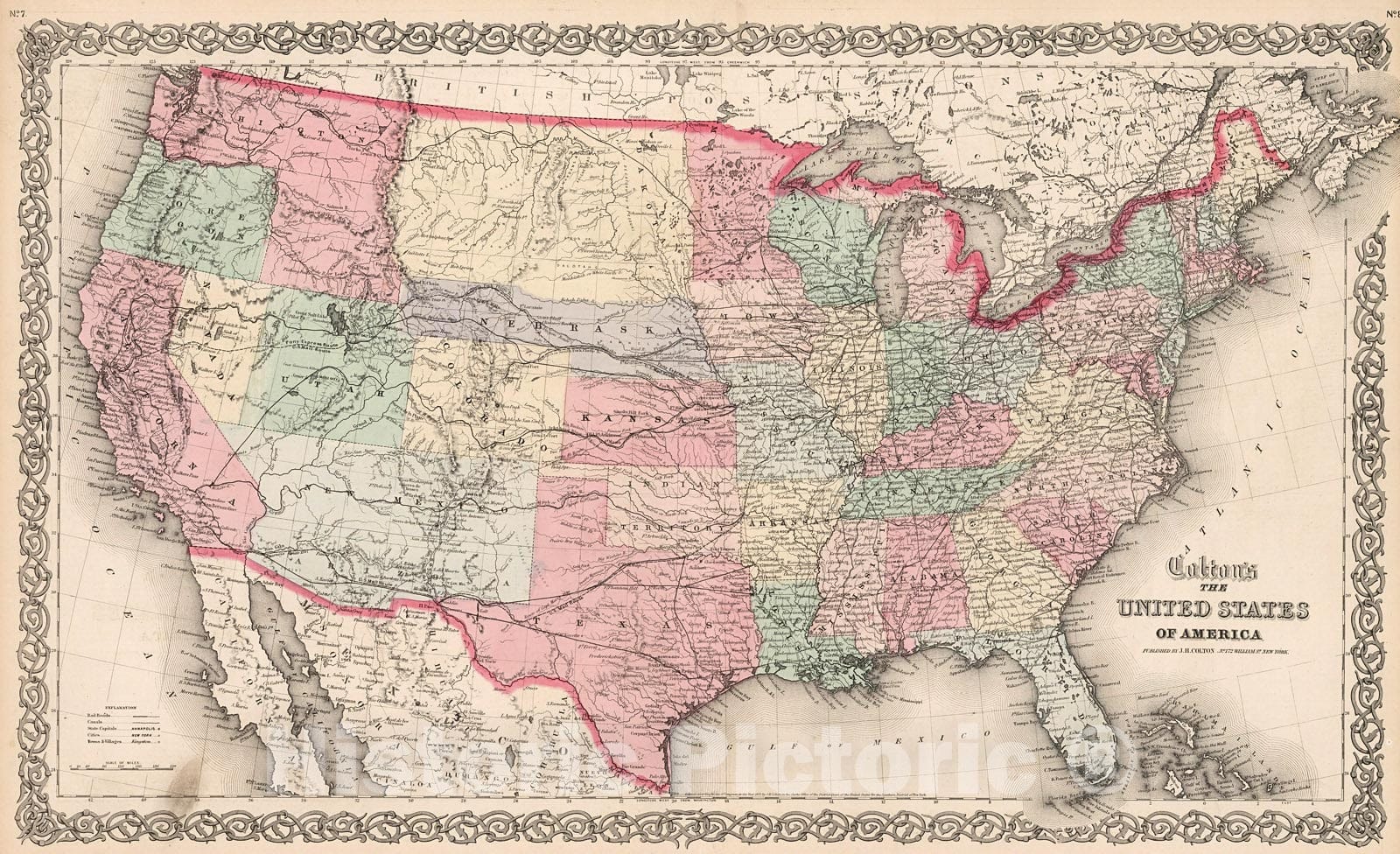 Historic Map : Colton's the United States of America., 1861, Vintage Wall Decor