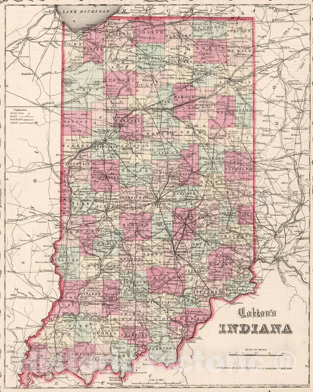 Historic Map : Indiana., 1861, Vintage Wall Decor