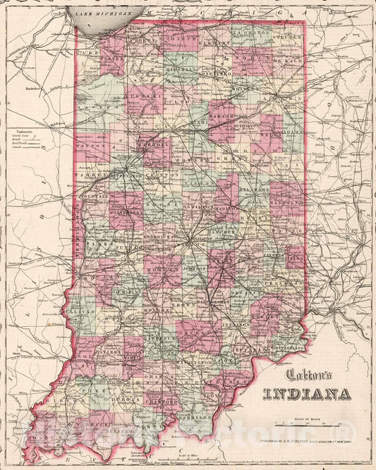 Historic Map : Indiana., 1861, Vintage Wall Decor
