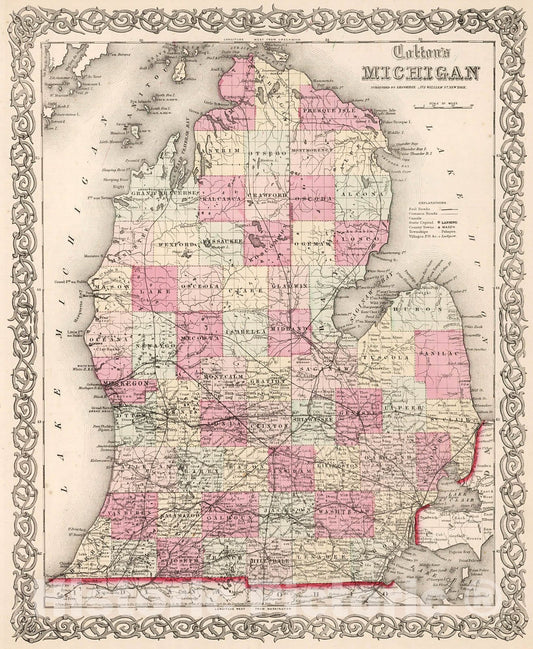 Historic Map : Michigan., 1861, Vintage Wall Decor