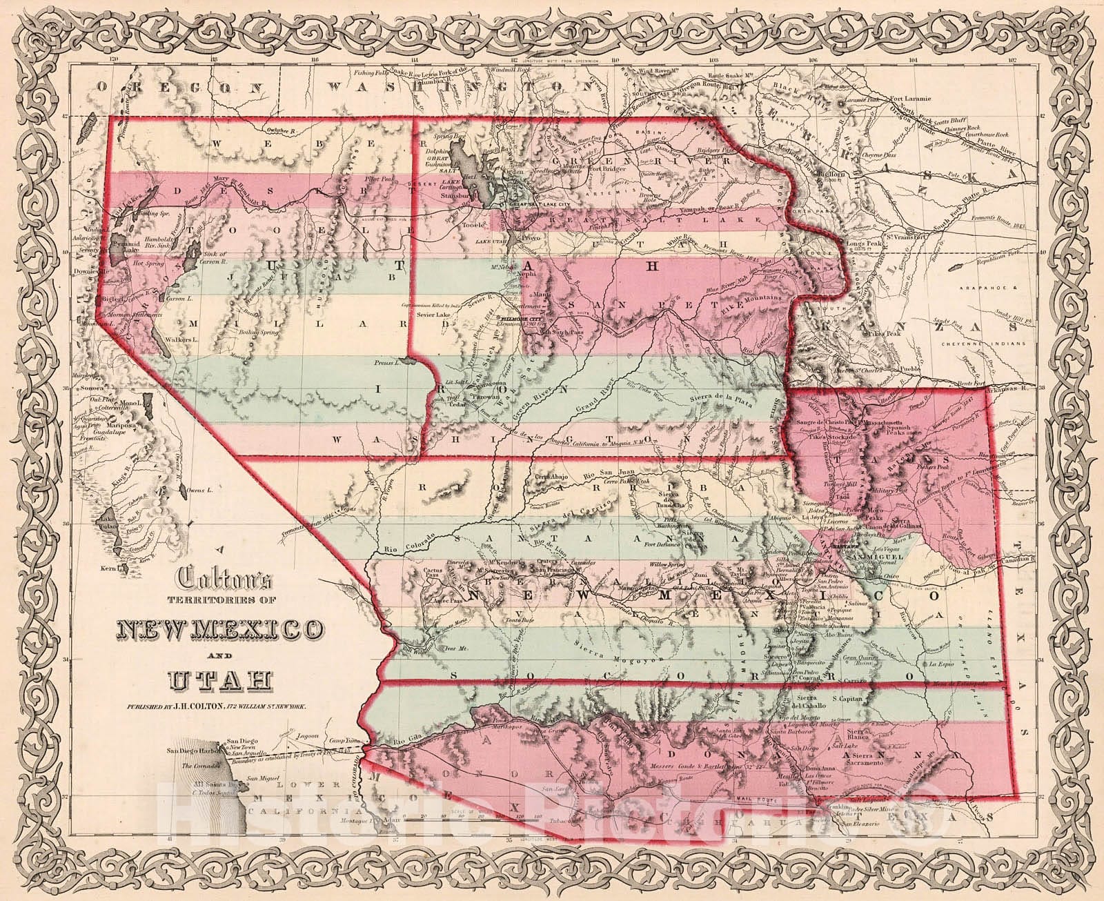 Historic Map : Territories of New Mexico and Utah., 1861, Vintage Wall Decor