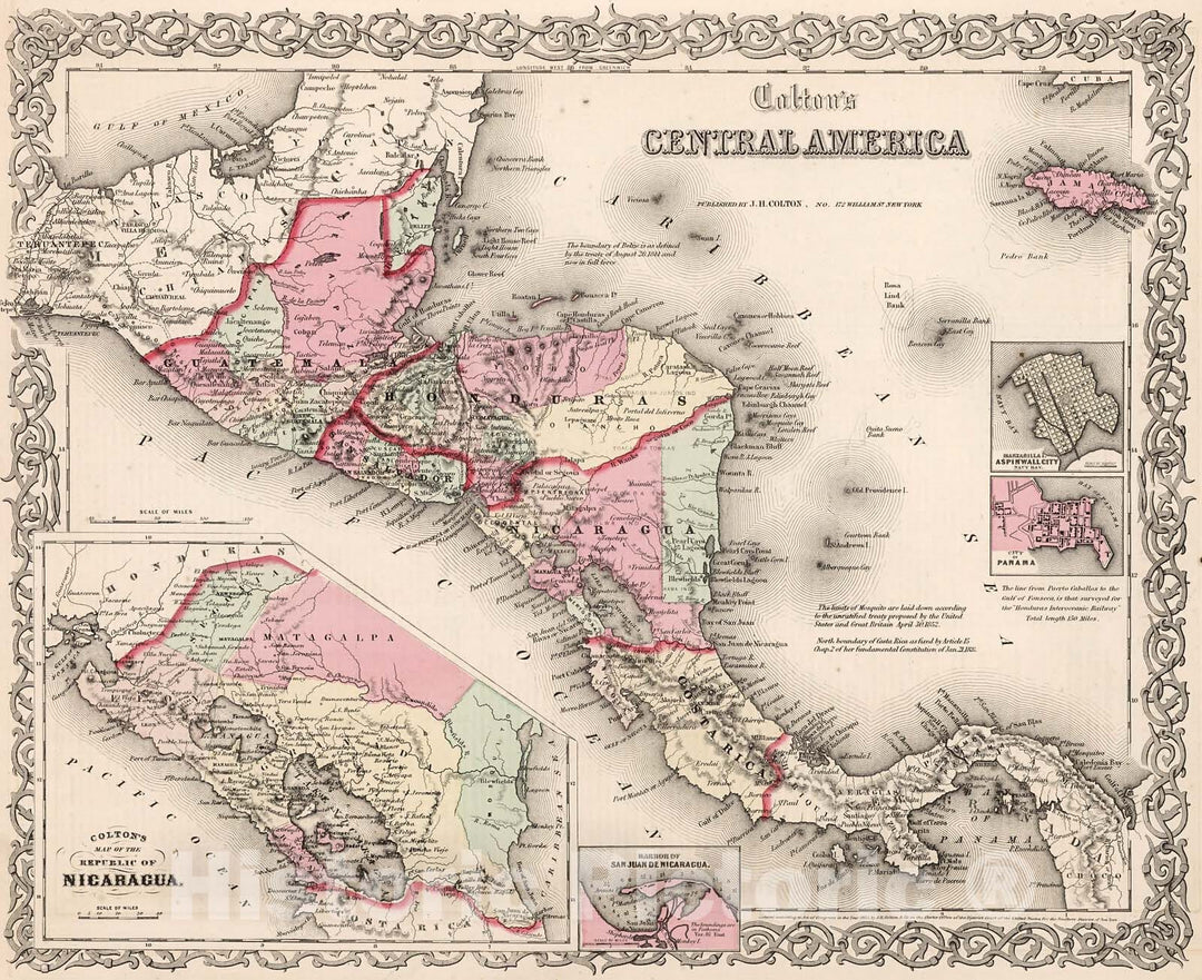 Historic Map : Central America., 1861, Vintage Wall Decor