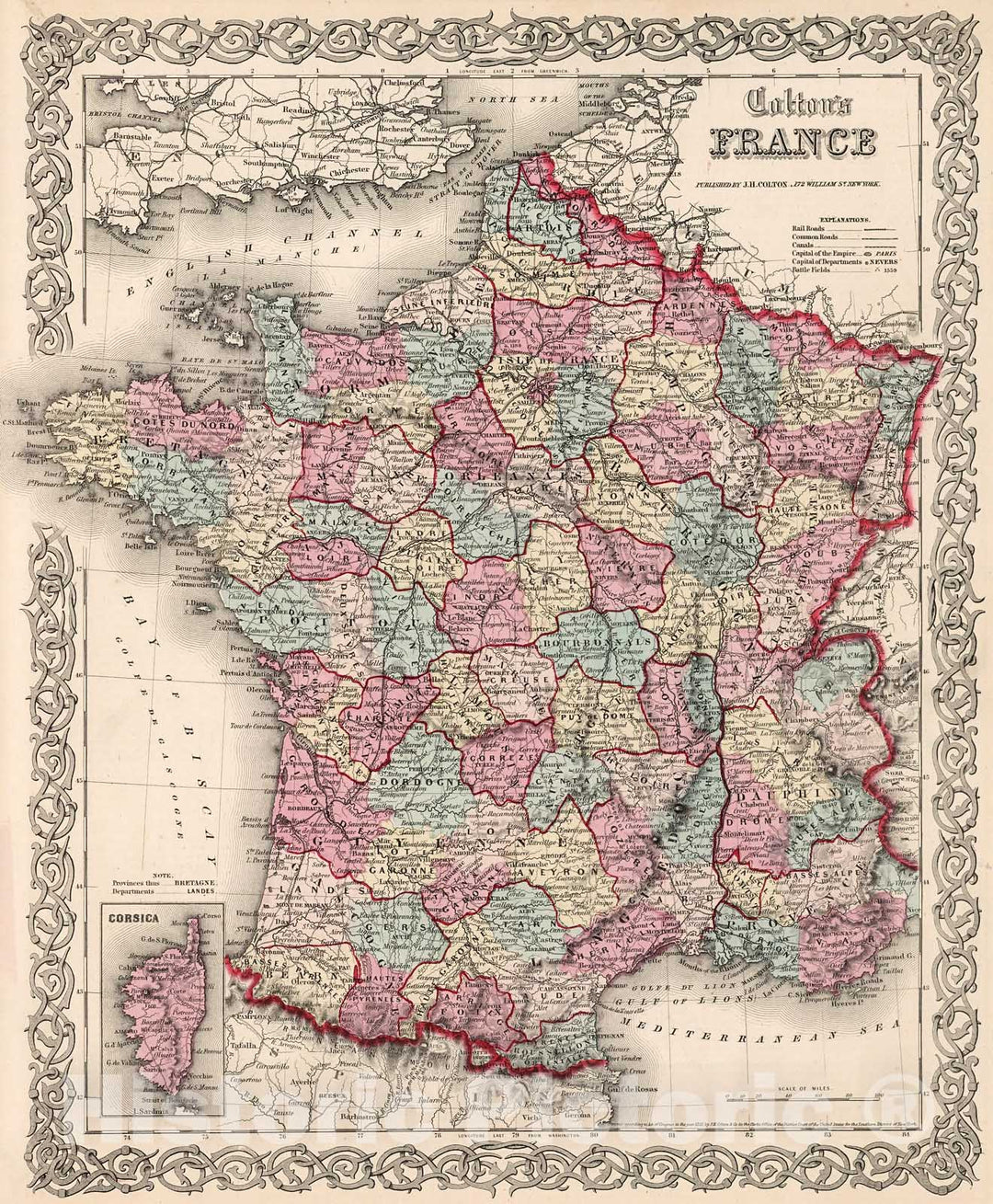 Historic Map : France., 1861, Vintage Wall Decor