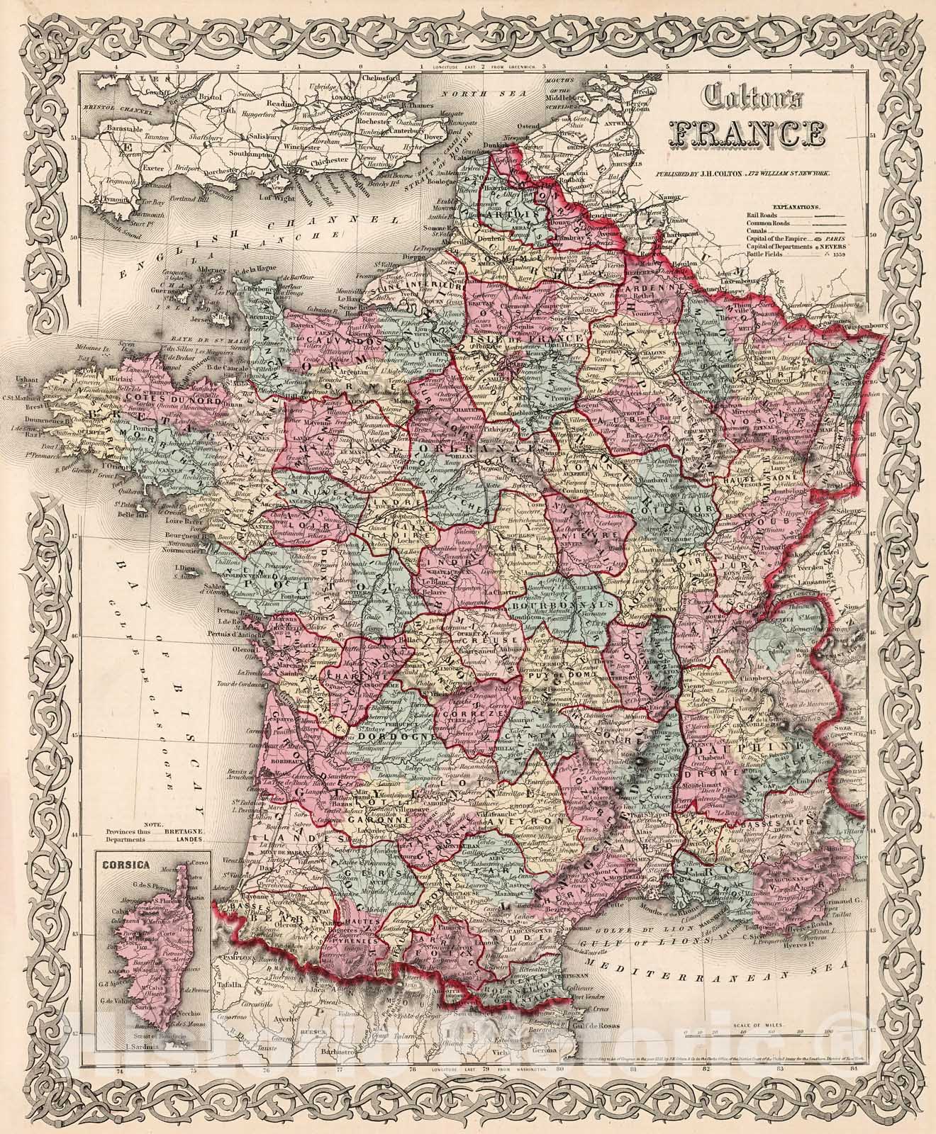 Historic Map : France., 1861, Vintage Wall Decor