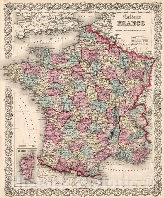 Historic Map : France., 1861, Vintage Wall Decor