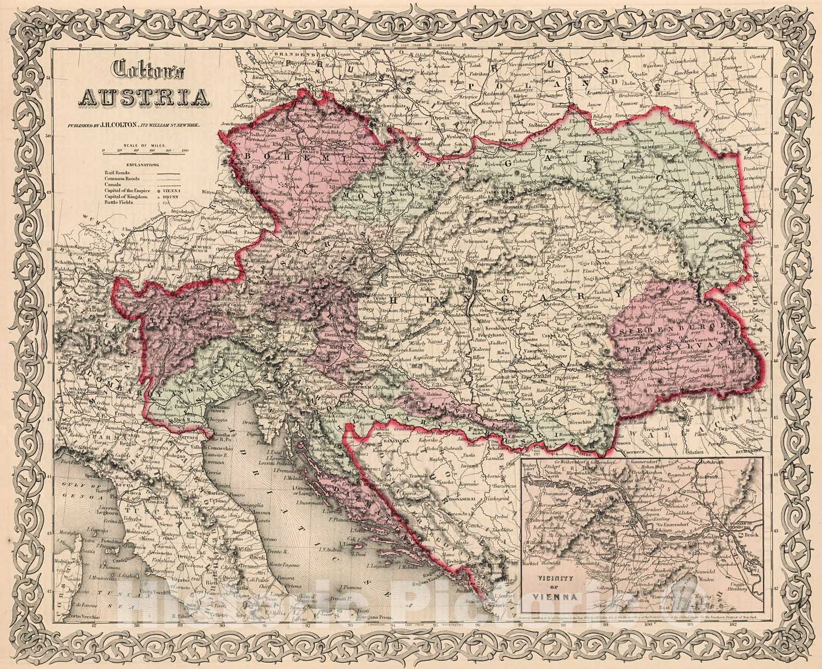 Historic Map : Austria., 1861, Vintage Wall Decor
