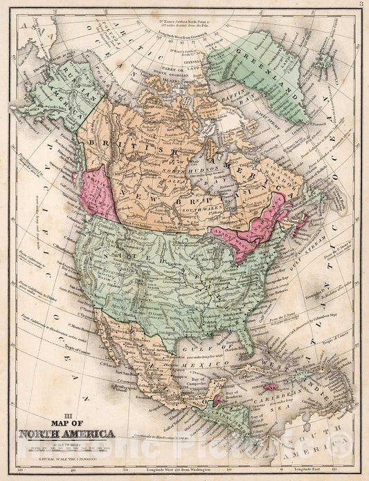 Historic Map : Map No. III. Map of North America, 1865, Vintage Wall Decor