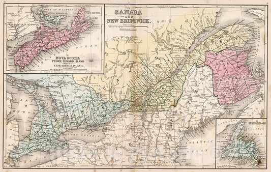 Historic Map : Map No. IV-VI. Canada and New Brunswick. Nova Scotia, Prince Edward Island and Cape Breton Island. VI. Newfoundland., 1865, Vintage Wall Decor