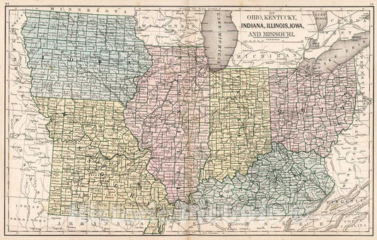 Historic Map : Map No. XIV. Ohio, Kentucky, Indiana,Illinois, Iowa, and Missouri., 1865, Vintage Wall Decor