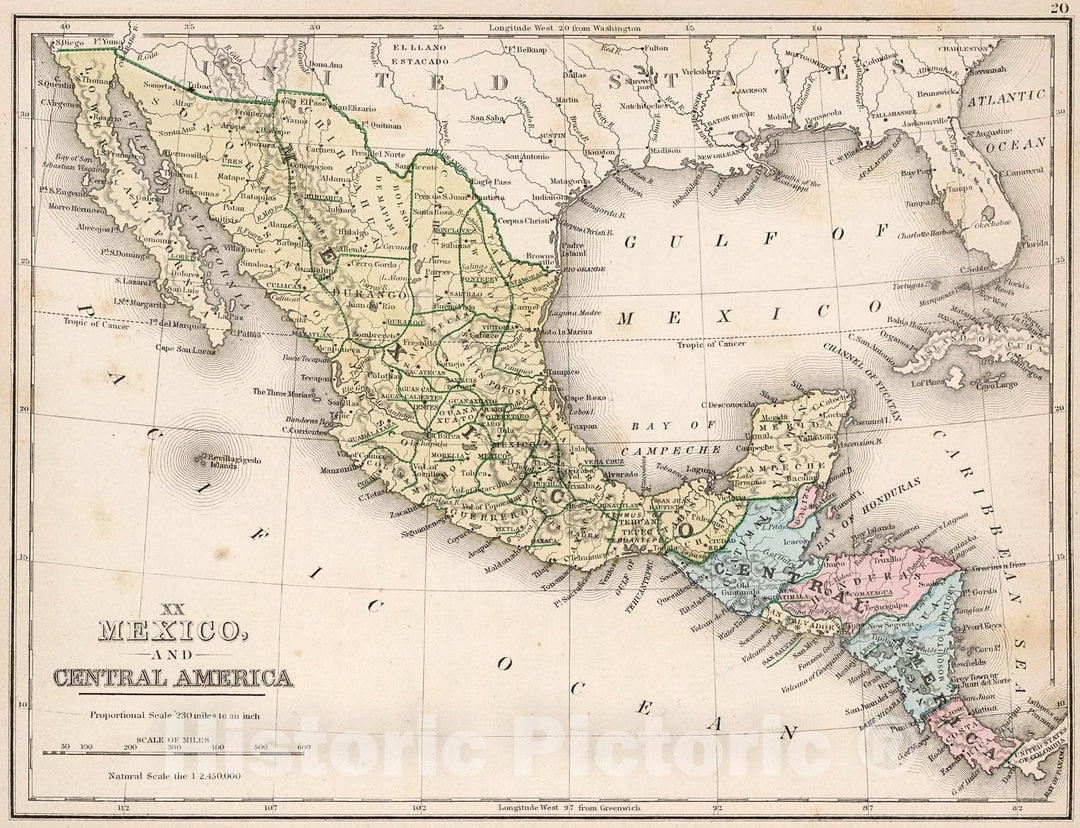 Historic Map : Map No. XX. Mexico and Central America, 1865, Vintage Wall Decor