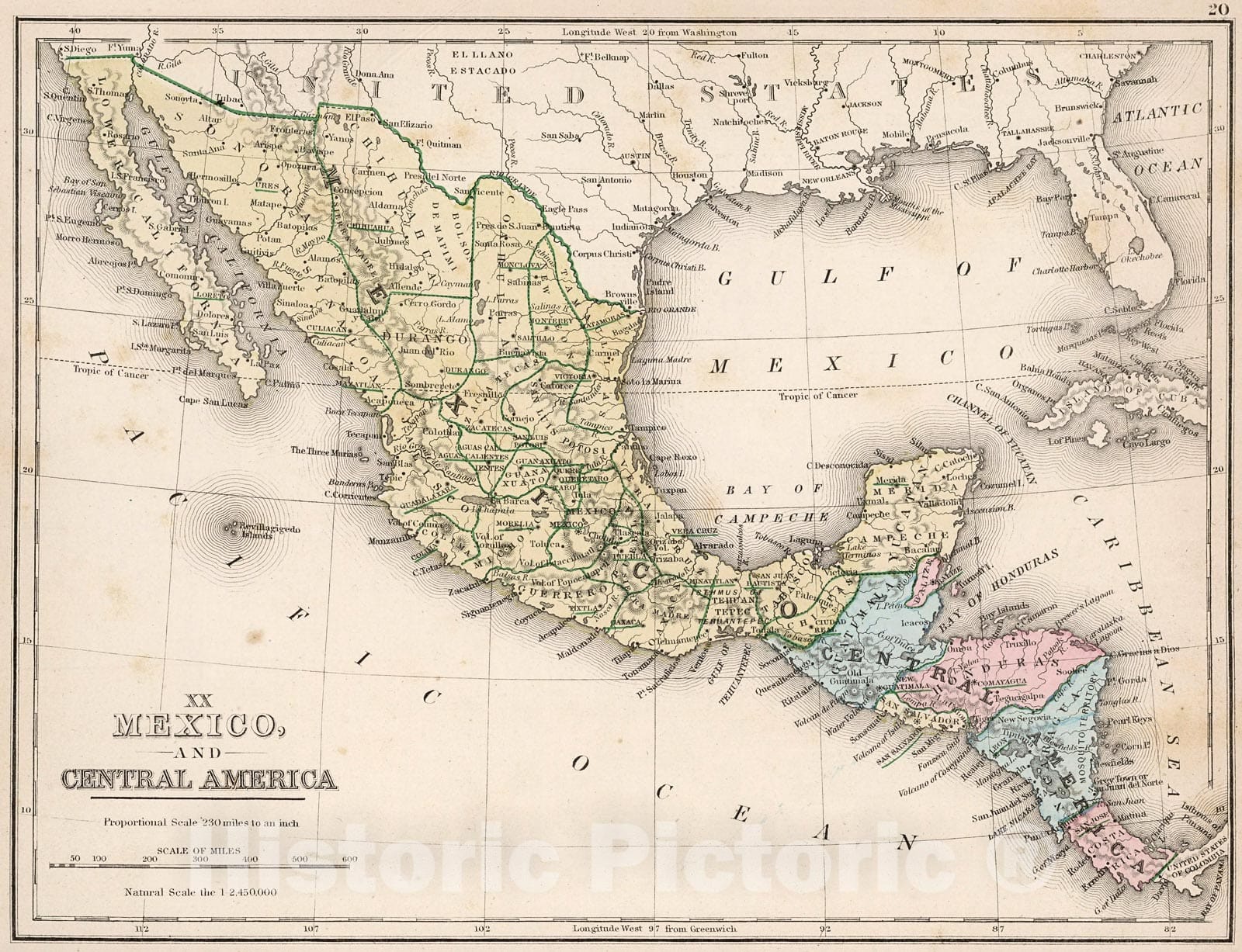 Historic Map : Map No. XX. Mexico and Central America, 1865, Vintage Wall Decor