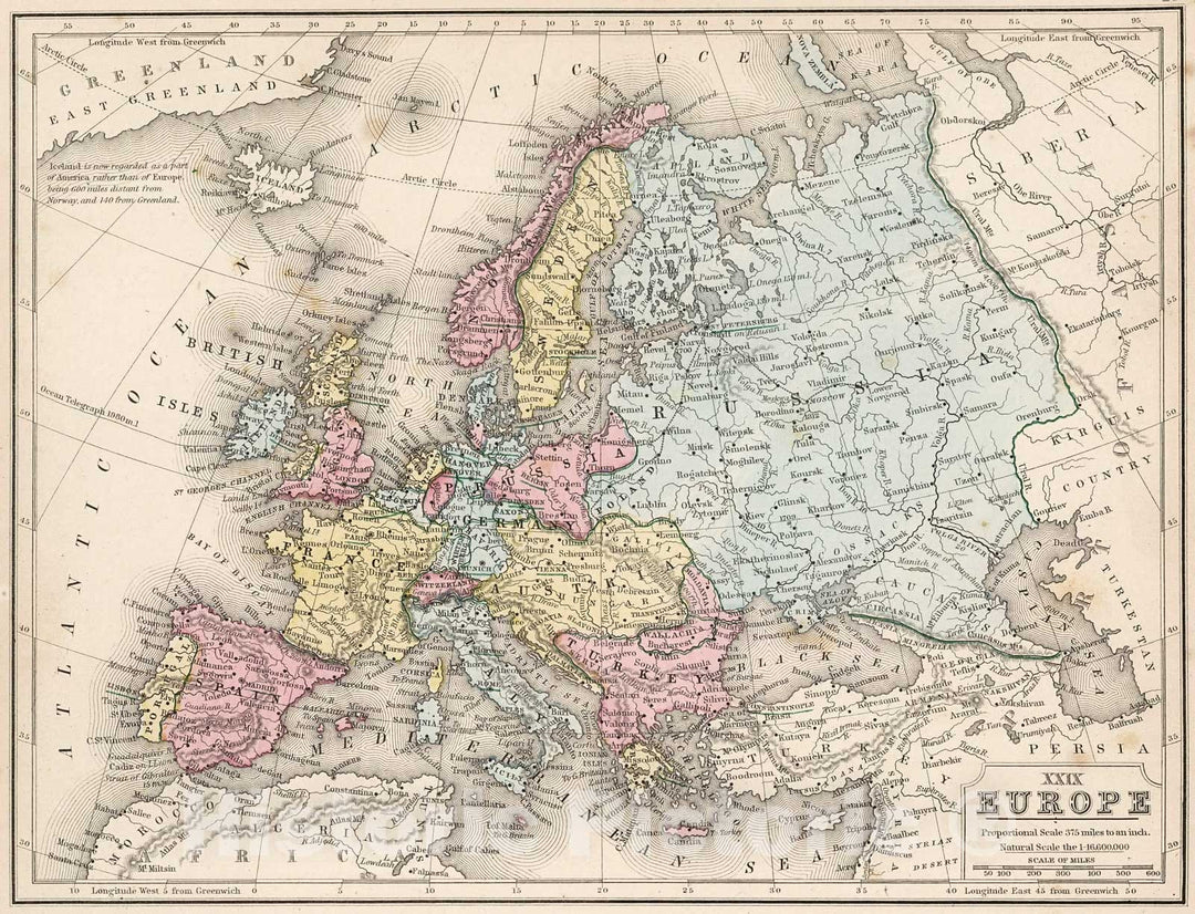 Historic Map : Map No. XXIX. Europe, 1865, Vintage Wall Decor