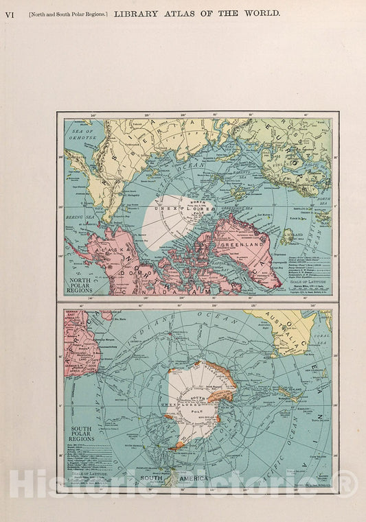 Historic Map : North Polar Regions. South Polar Regions., 1912, Vintage Wall Decor