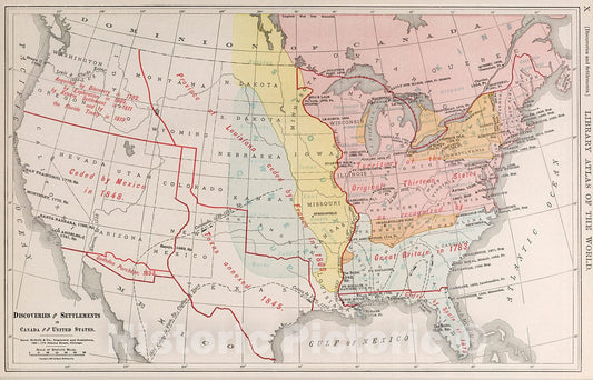 Historic Map : Discoveries and Settlements in Canada and the United States., 1912, Vintage Wall Decor