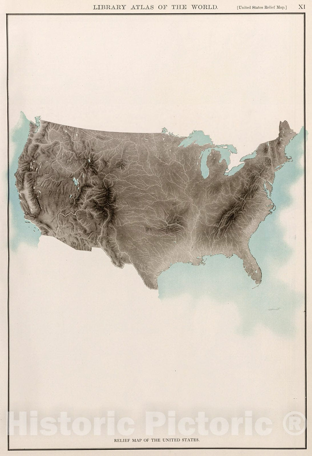 Historic Map : Relief Map of the United States., 1912, Vintage Wall Decor