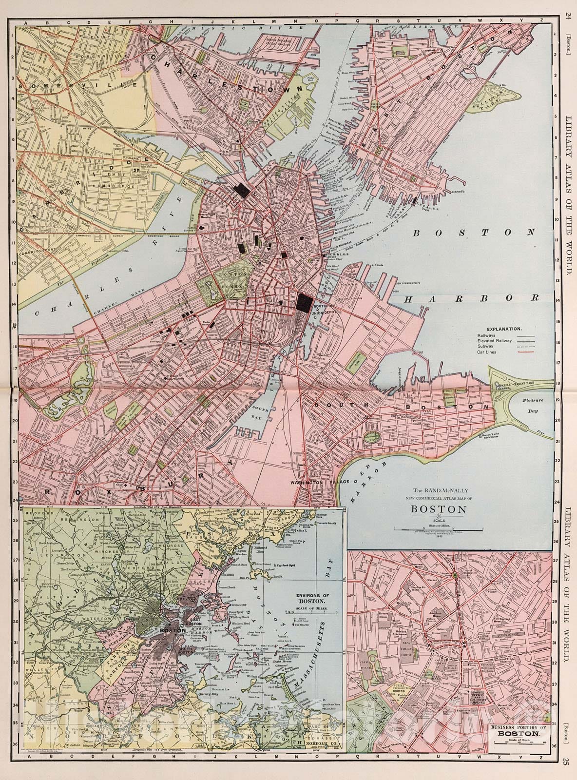 Historic Map : Boston. Environs of Boston. Business Portion of Boston., 1912, Vintage Wall Decor