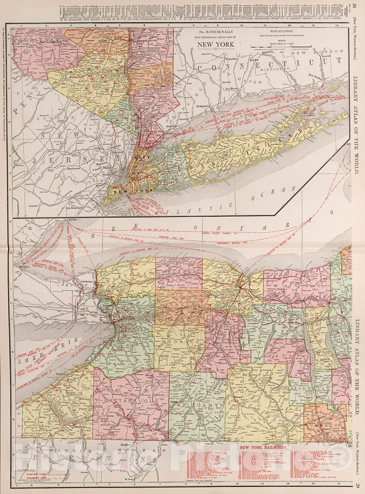 Historic Map : New York. (Western Section)., 1912, Vintage Wall Decor