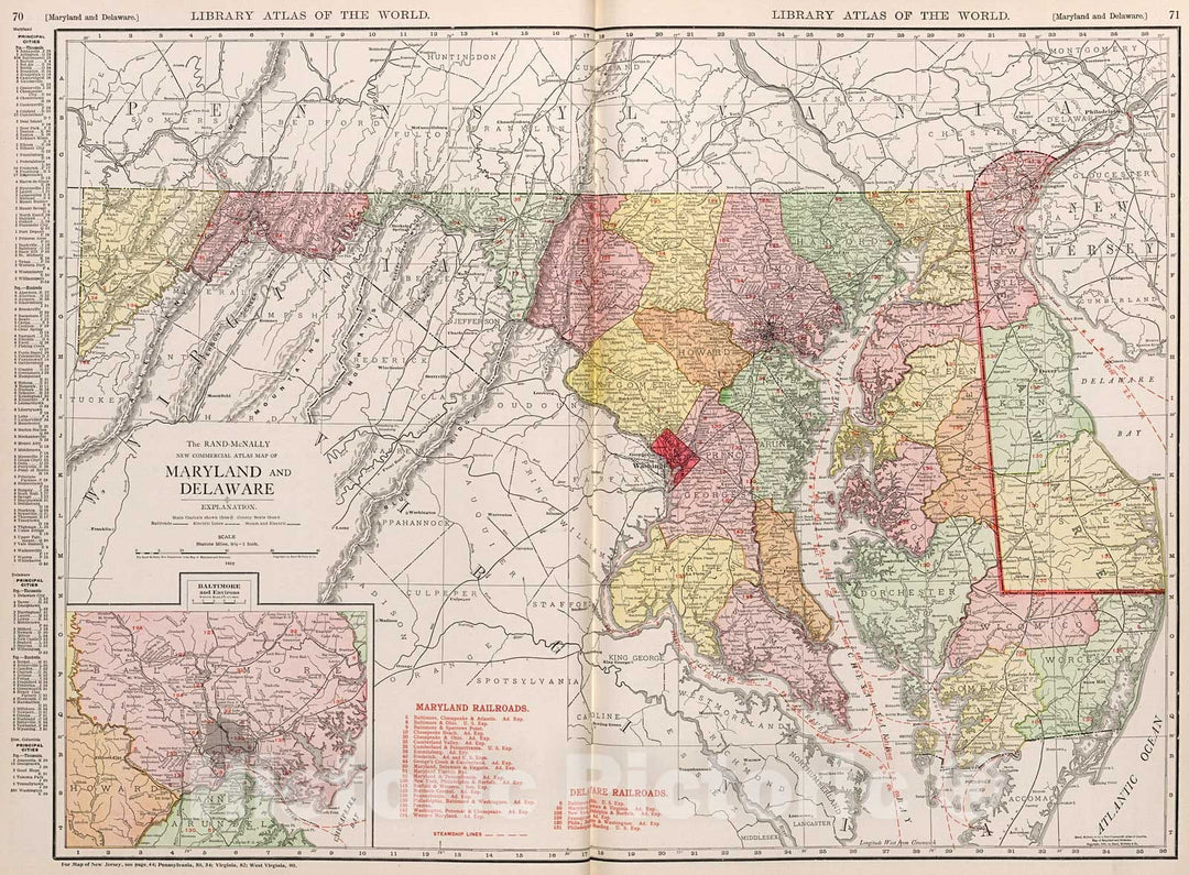 Historic Map : Maryland and Delaware., 1912, Vintage Wall Decor