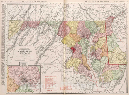 Historic Map : Maryland and Delaware., 1912, Vintage Wall Decor