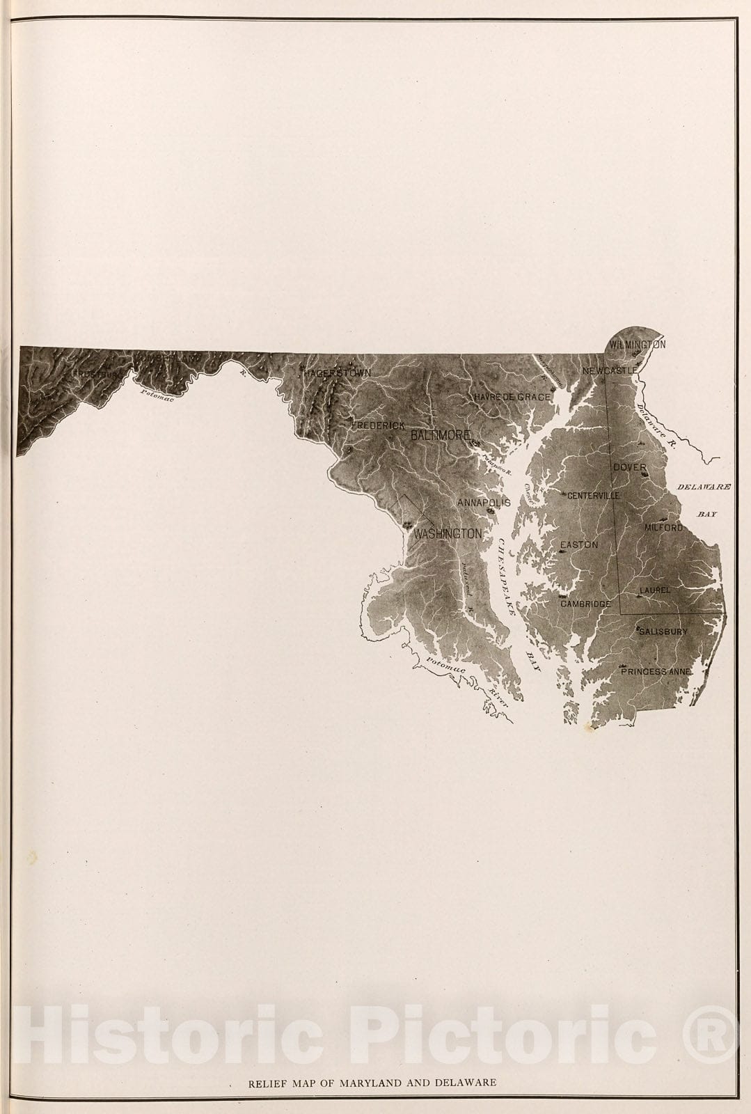 Historic Map : Relief Map of Maryland and Delaware., 1912, Vintage Wall Decor