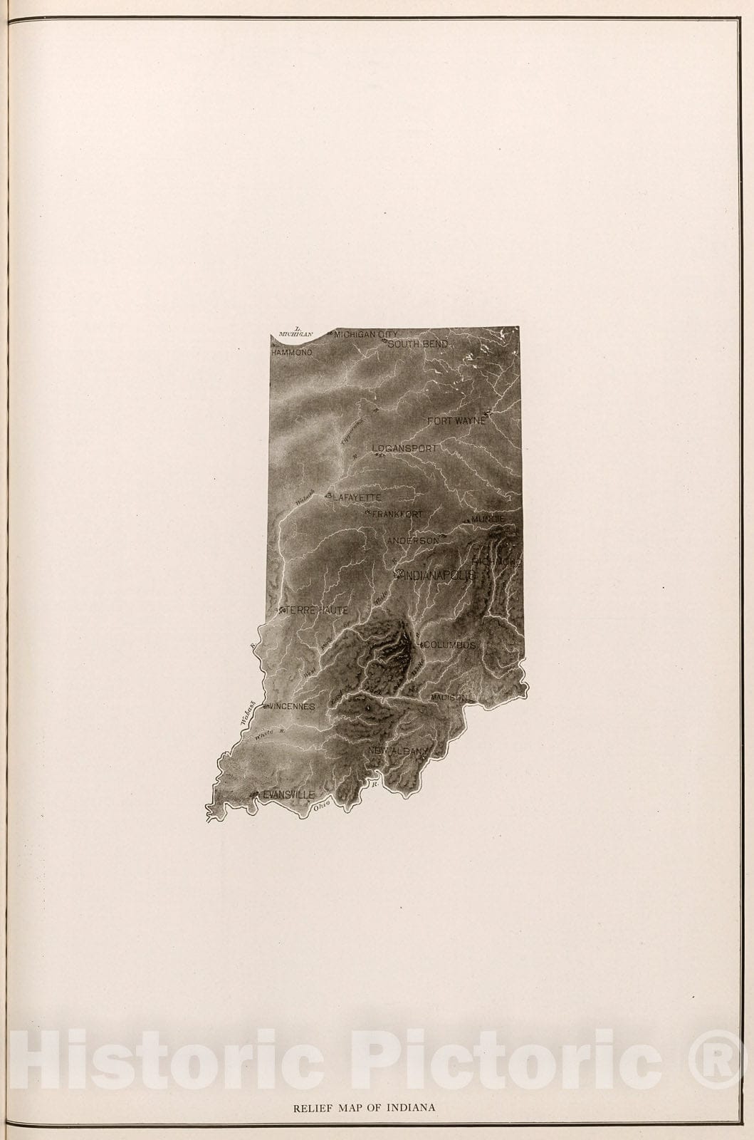 Historic Map : Relief Map of Indiana., 1912, Vintage Wall Decor