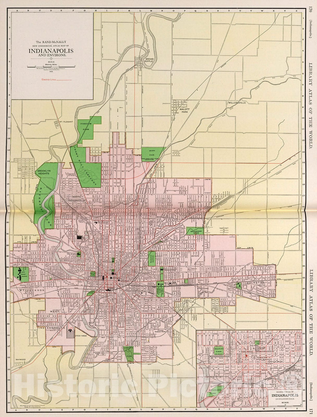 Historic Map : Indianapolis and Environs., 1912, Vintage Wall Decor