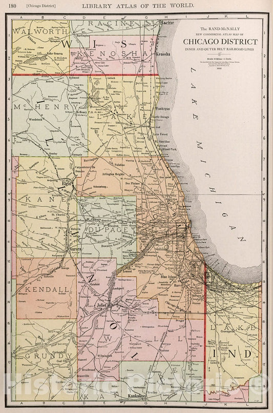 Historic Map - Chicago District Inner and Outer Belt Railroad Lines, 1914, Rand McNally & Company - Vintage Wall Art