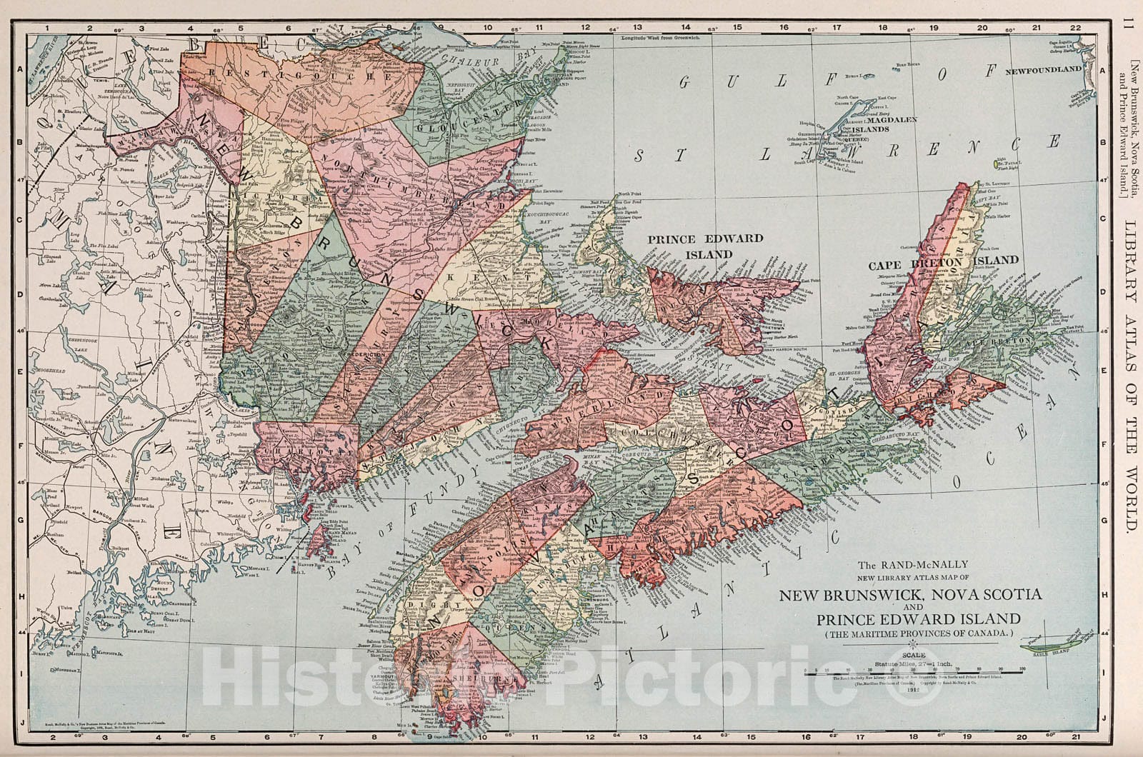 Historic Map : New Brunswick, Nova Scotia, and Prince Edward Island., 1912, Vintage Wall Decor