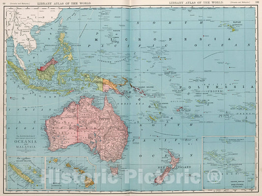 Historic Map : Oceania and Malaysia., 1912, Vintage Wall Decor