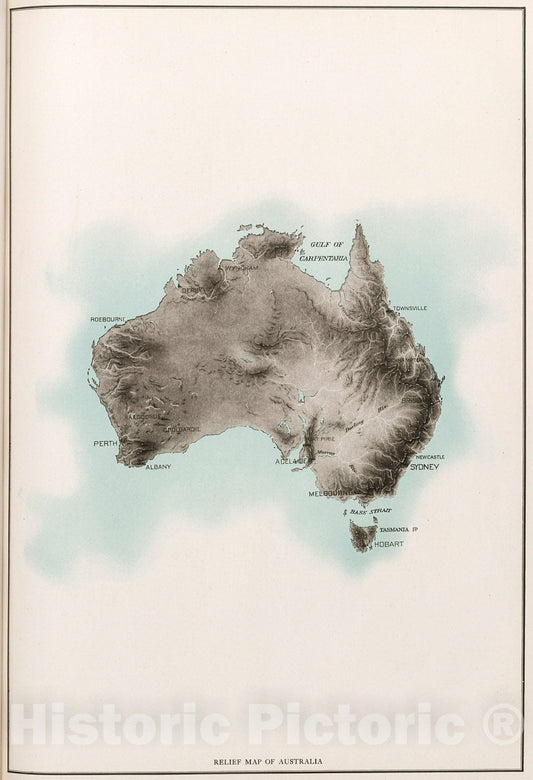 Historic Map : Relief Map of Australia., 1912, Vintage Wall Decor
