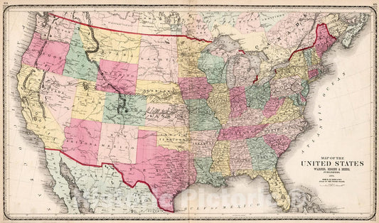 Historic Map : Map of the United States, 1871, Vintage Wall Decor