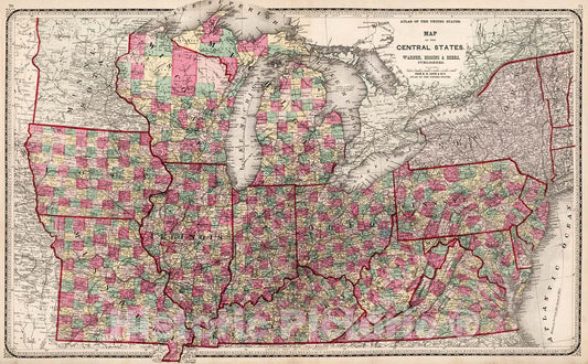 Historic Map : Map of the Central States, 1871, Vintage Wall Decor