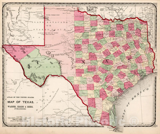 Historic Map : Map of Texas, 1871, Vintage Wall Decor