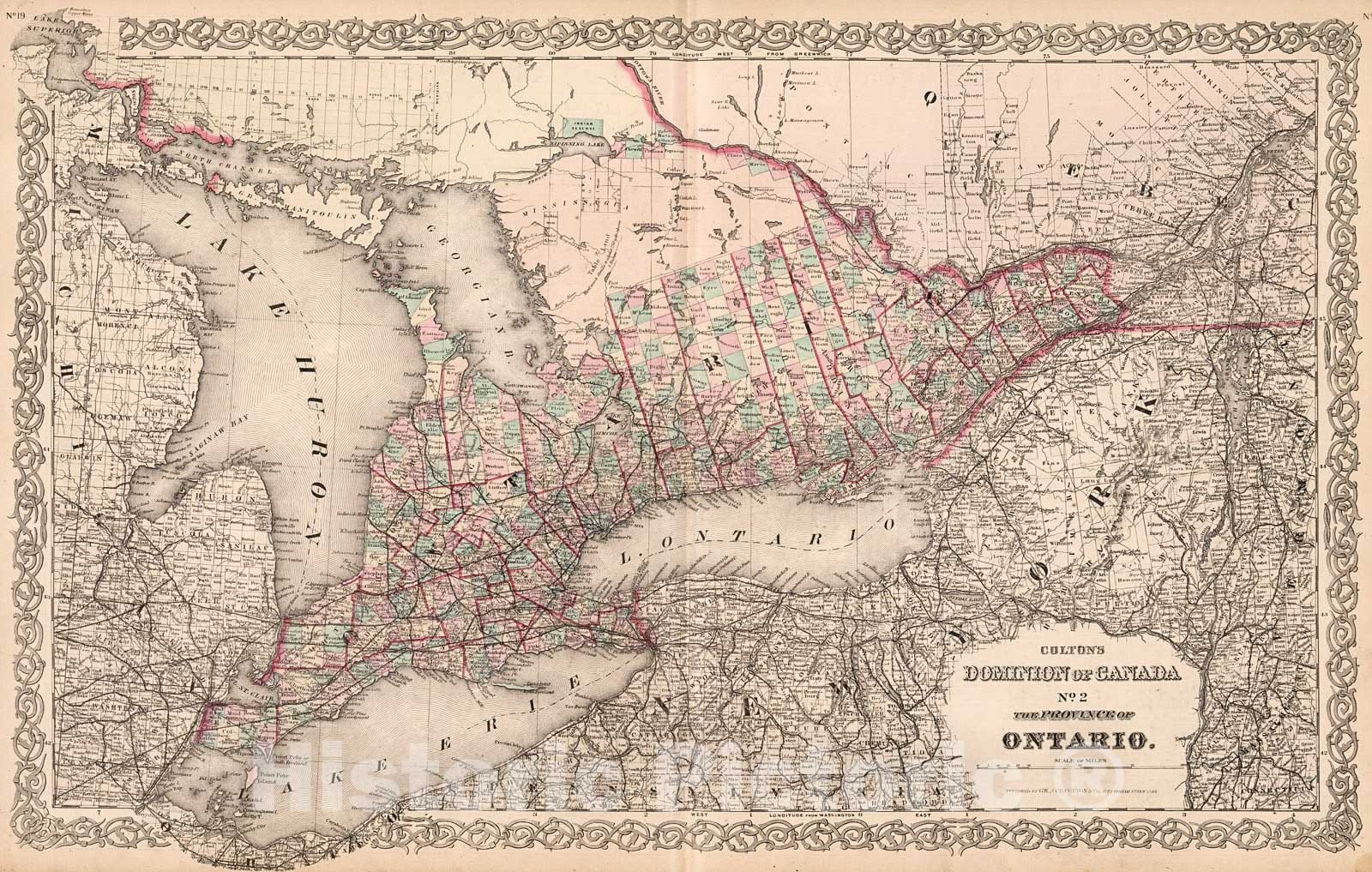Historic Map : Dominion of Canada No. 2. The Province of Ontario., 1880, Vintage Wall Decor
