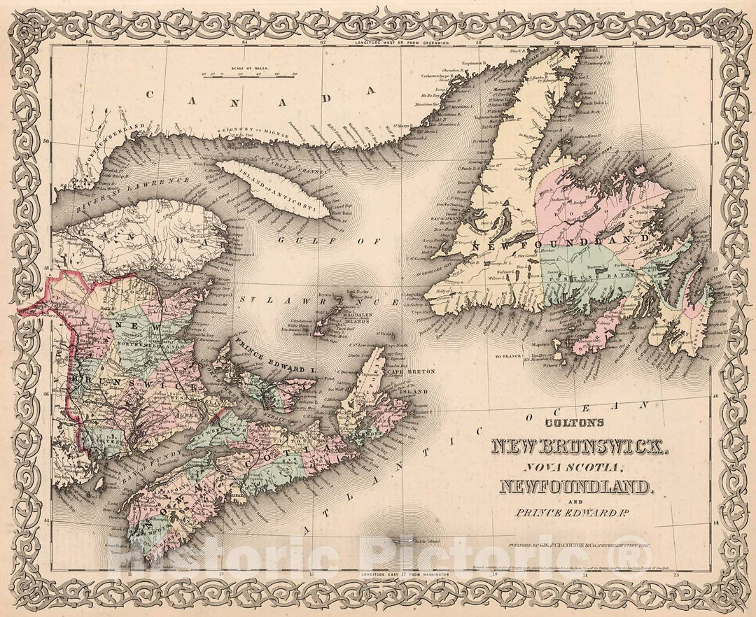 Historic Map : New Brunswick, Nova Scotia, Newfoundland, and Prince Edward Id., 1880, Vintage Wall Decor