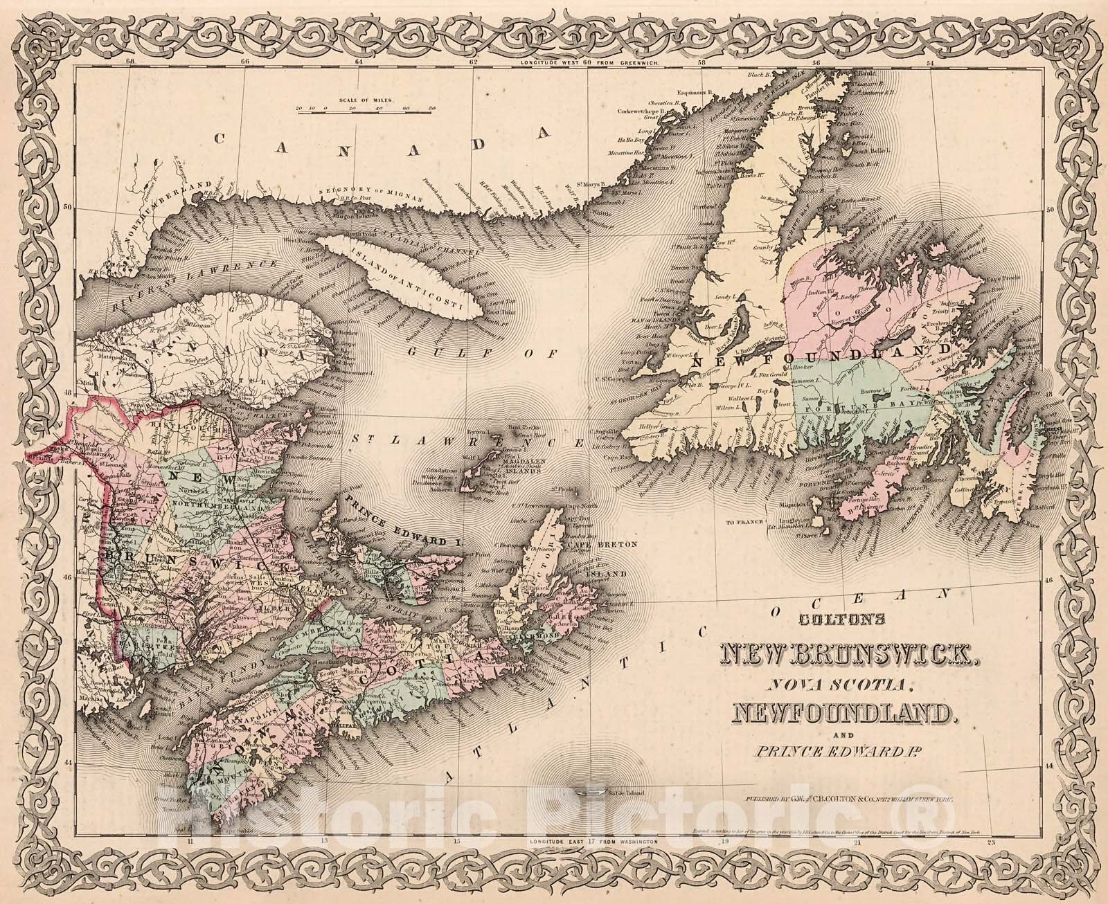 Historic Map : New Brunswick, Nova Scotia, Newfoundland, and Prince Edward Id., 1880, Vintage Wall Decor