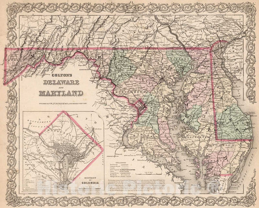 Historic Map : Delaware and Maryland., 1880, Vintage Wall Decor