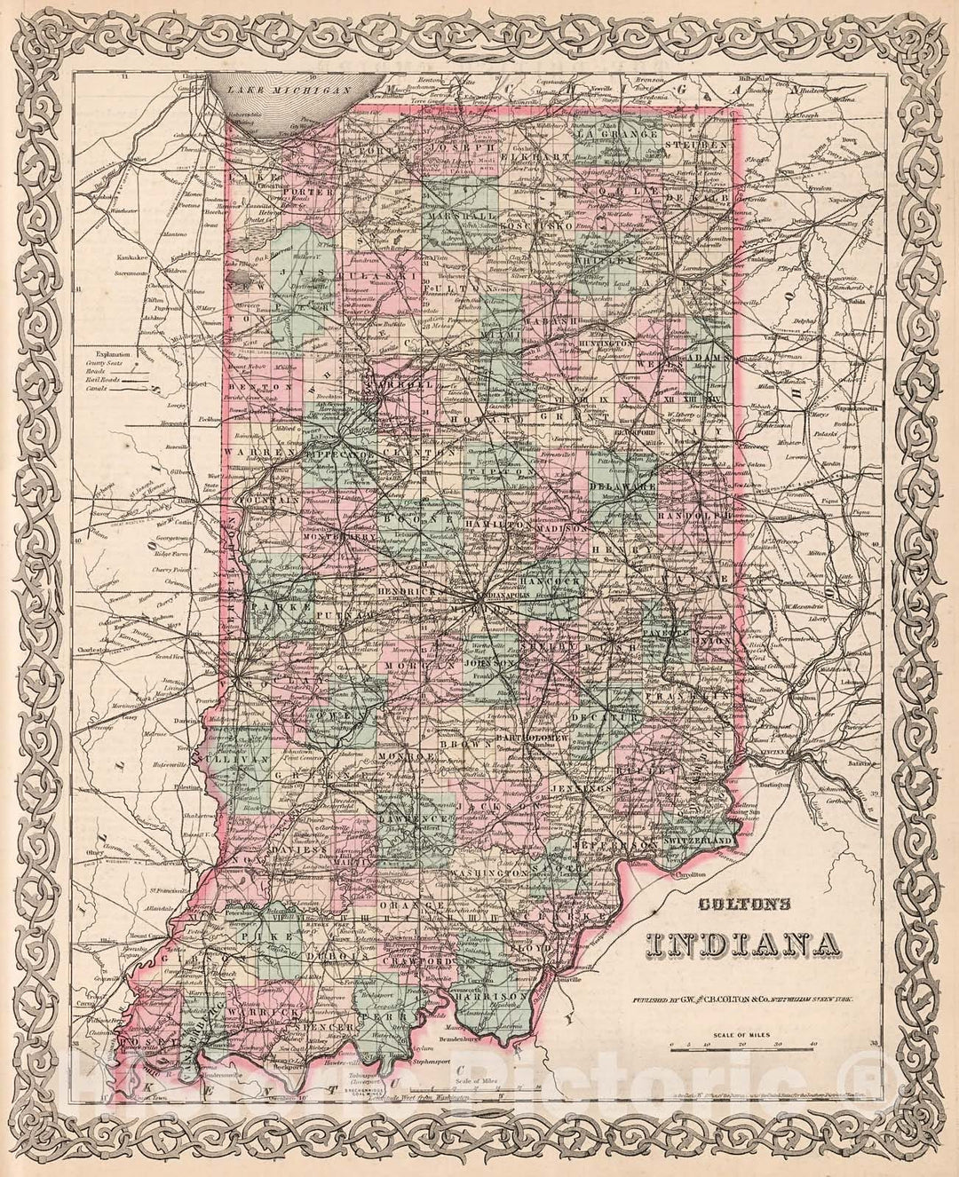 Historic Map : Indiana., 1880, Vintage Wall Decor