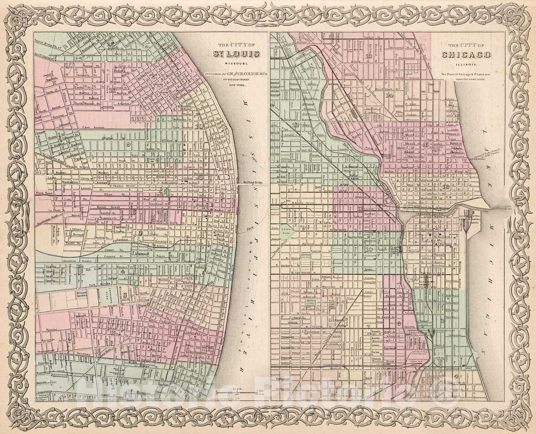 Historic Map : St. Louis, Missouri. Chicago, Illinois., 1880, Vintage Wall Decor
