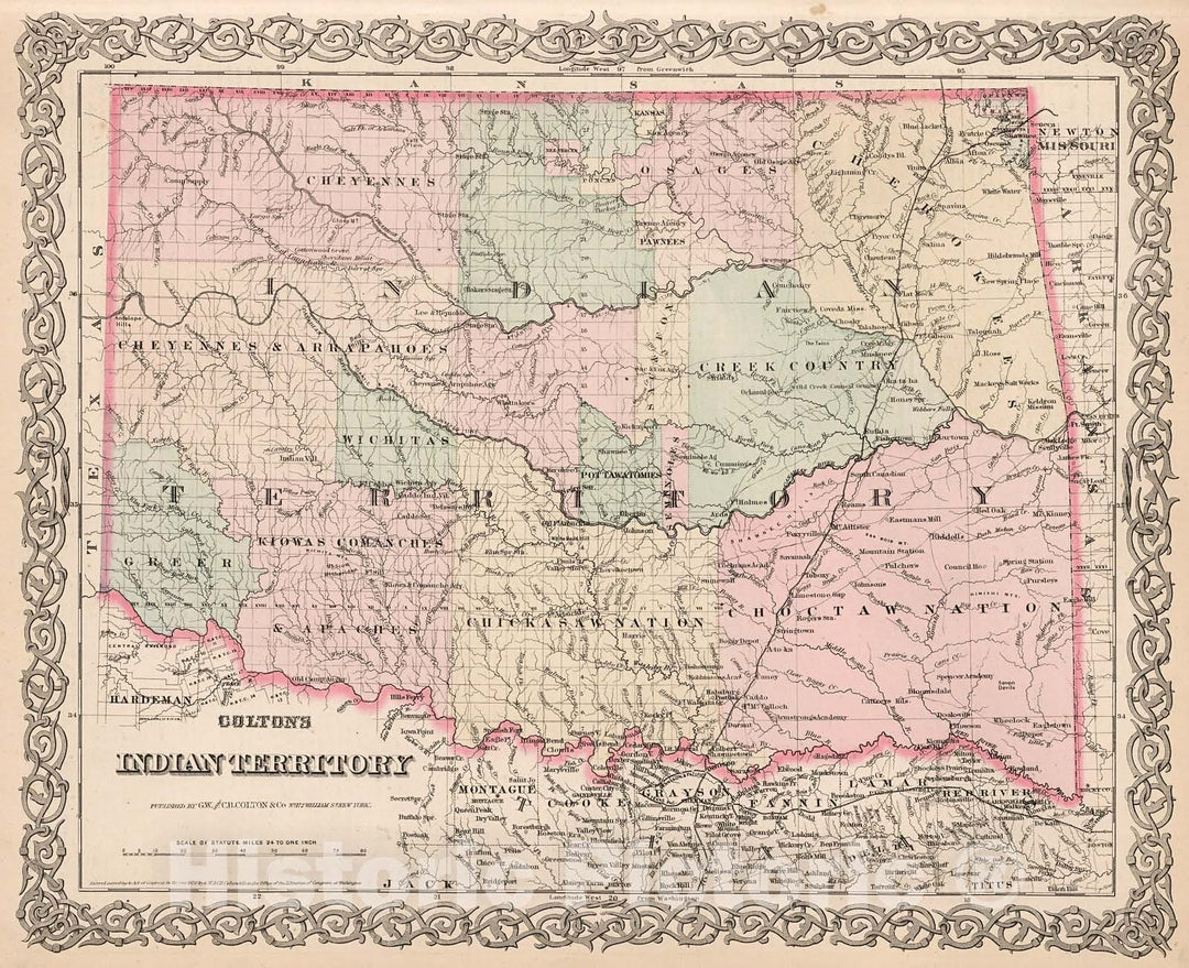 Historic Map : Indian Territory., 1880, Vintage Wall Decor