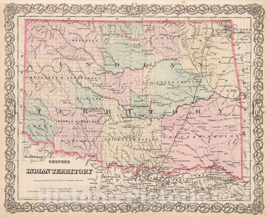 Historic Map : Indian Territory., 1880, Vintage Wall Decor