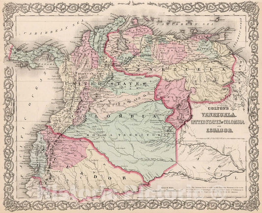 Historic Map : Venezuela, United States of Colombia, and Ecuador., 1880, Vintage Wall Decor