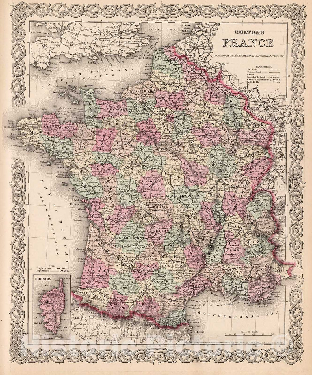 Historic Map : France., 1880, Vintage Wall Decor