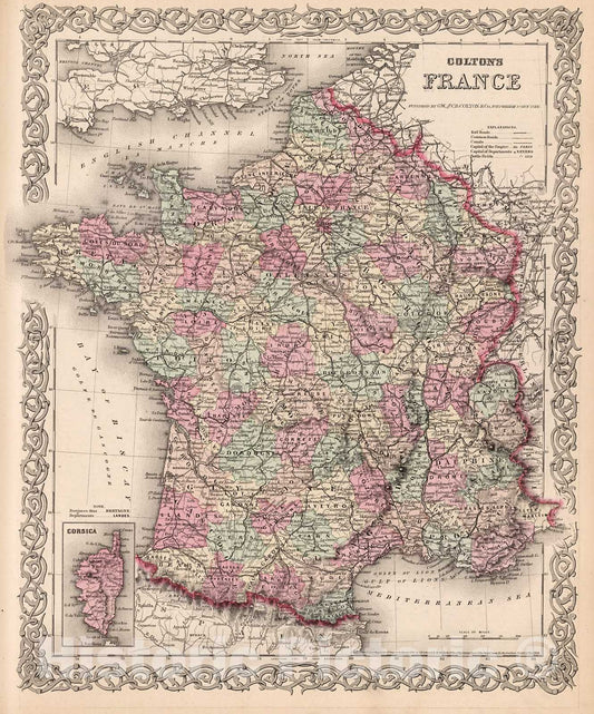 Historic Map : France., 1880, Vintage Wall Decor