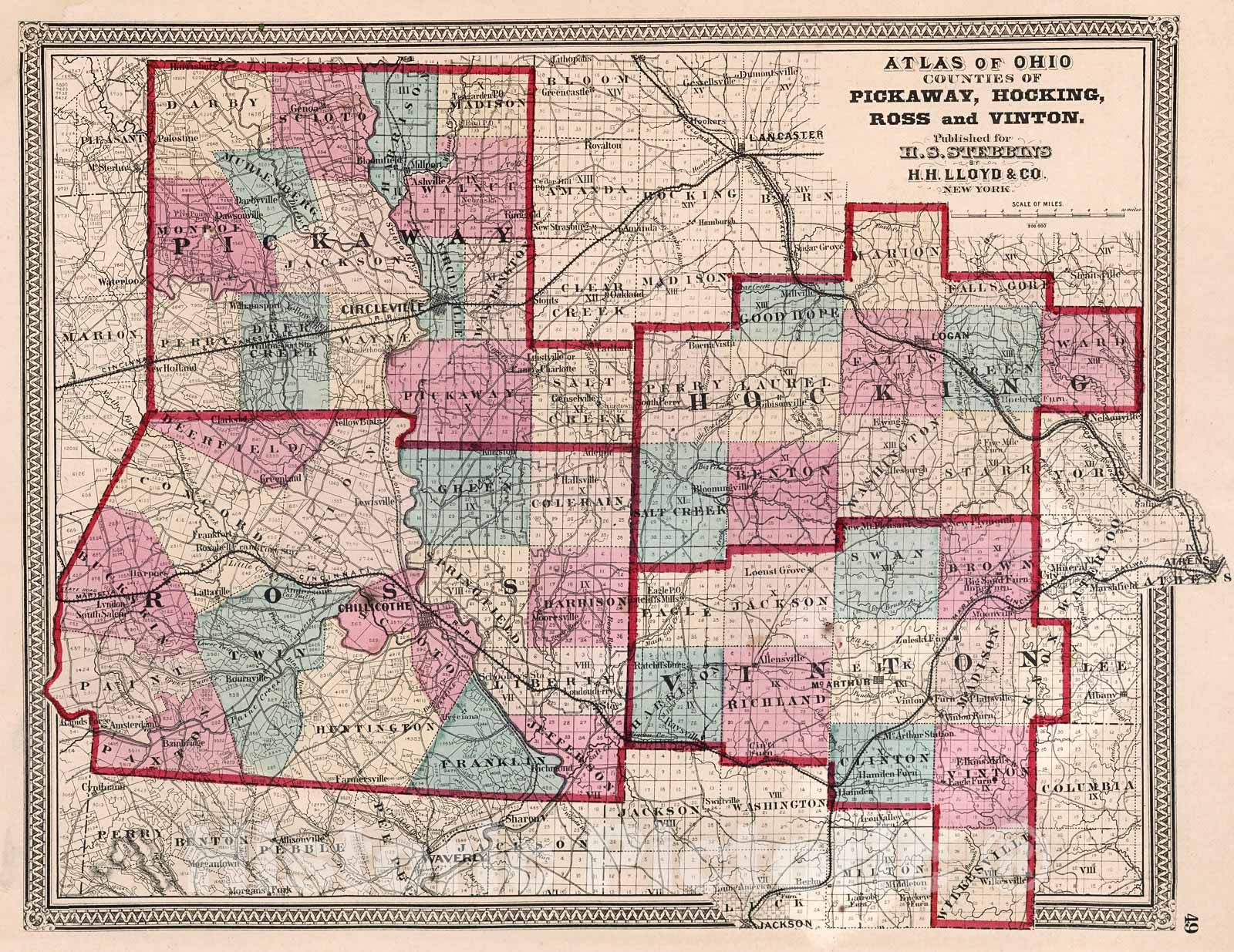 Historic Map : Counties of Pickaway, Hocking, Ross and Vinton, 1868, Vintage Wall Decor