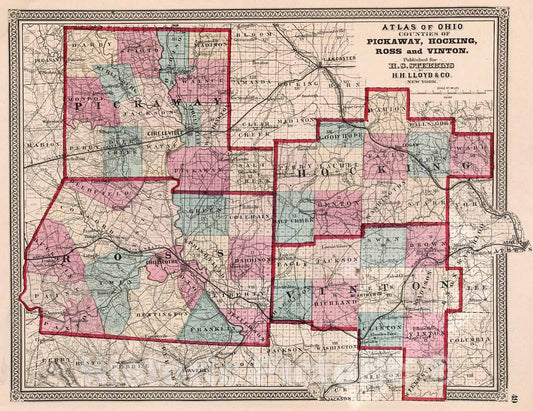 Historic Map : Counties of Pickaway, Hocking, Ross and Vinton, 1868, Vintage Wall Decor