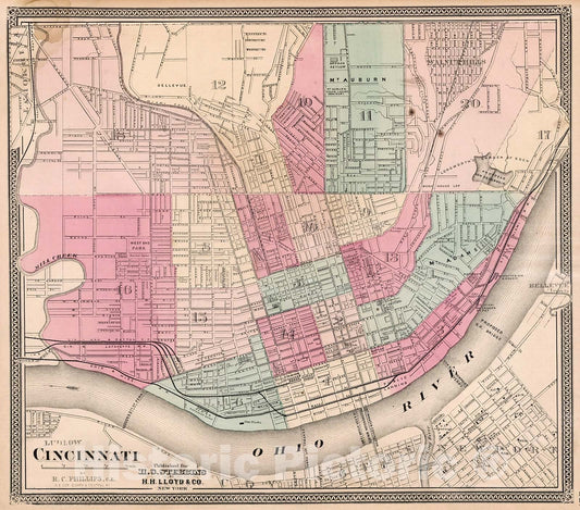 Historic Map : Cincinnati, 1868, Vintage Wall Decor