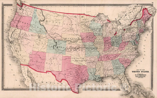 Historic Map : Map of the United States, 1868, Vintage Wall Decor