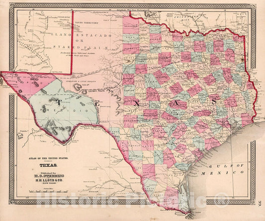 Historic Map : Atlas of the United States. Texas, 1868, Vintage Wall Decor